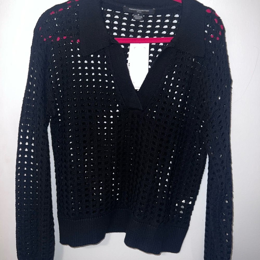 Nordstrom Black V-Neck Open-Knit Sweater